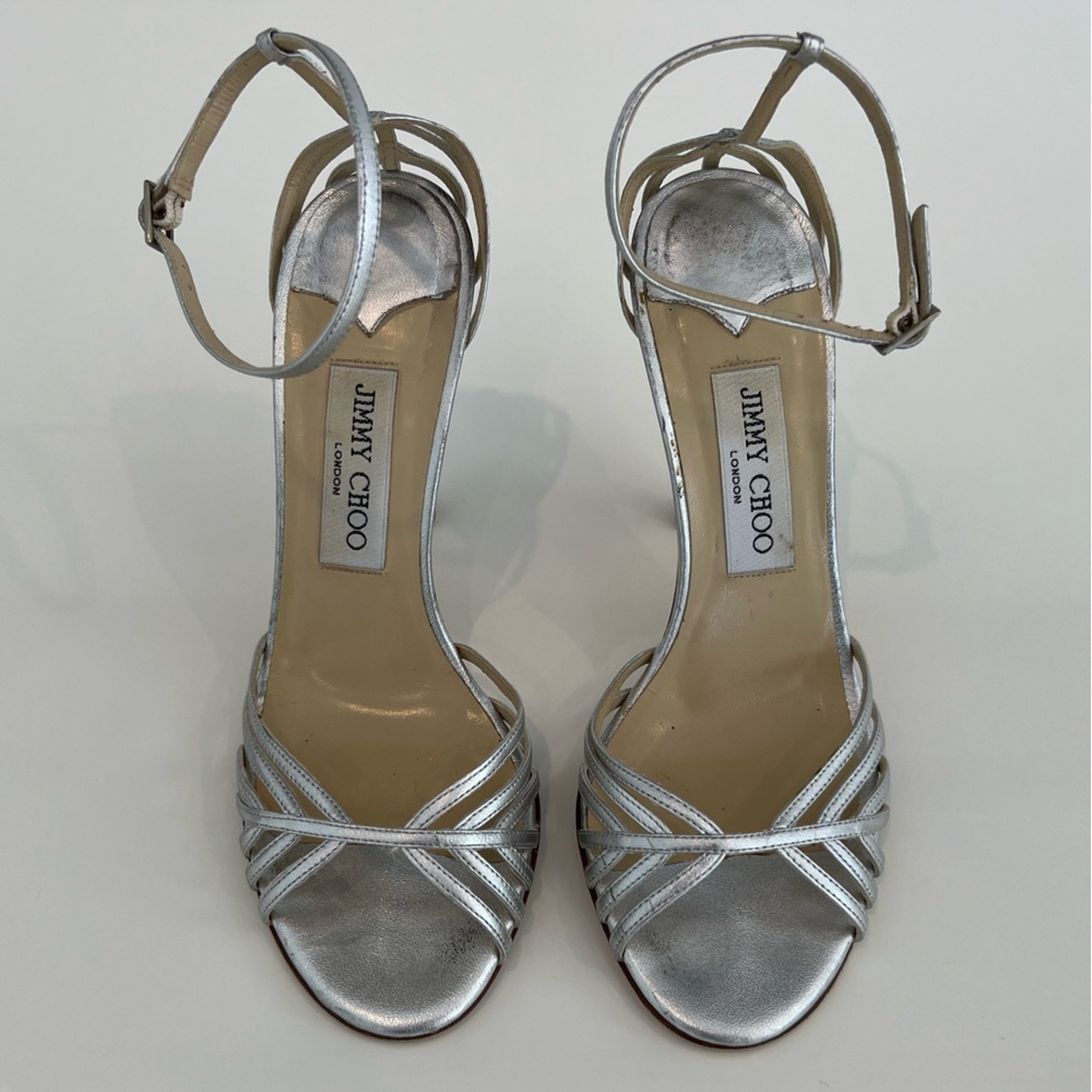 JIMMY CHOO GREAT SILVER LEATHER SANDALS SIZE IT 37.5 / US 7.5